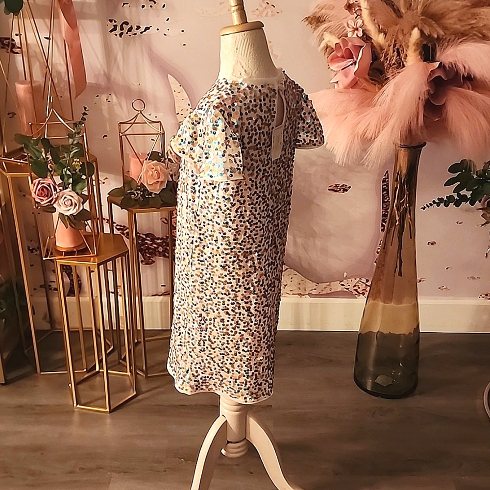 Crewcuts Girls Floral Dot Shift Dress in White, Blue, Pink